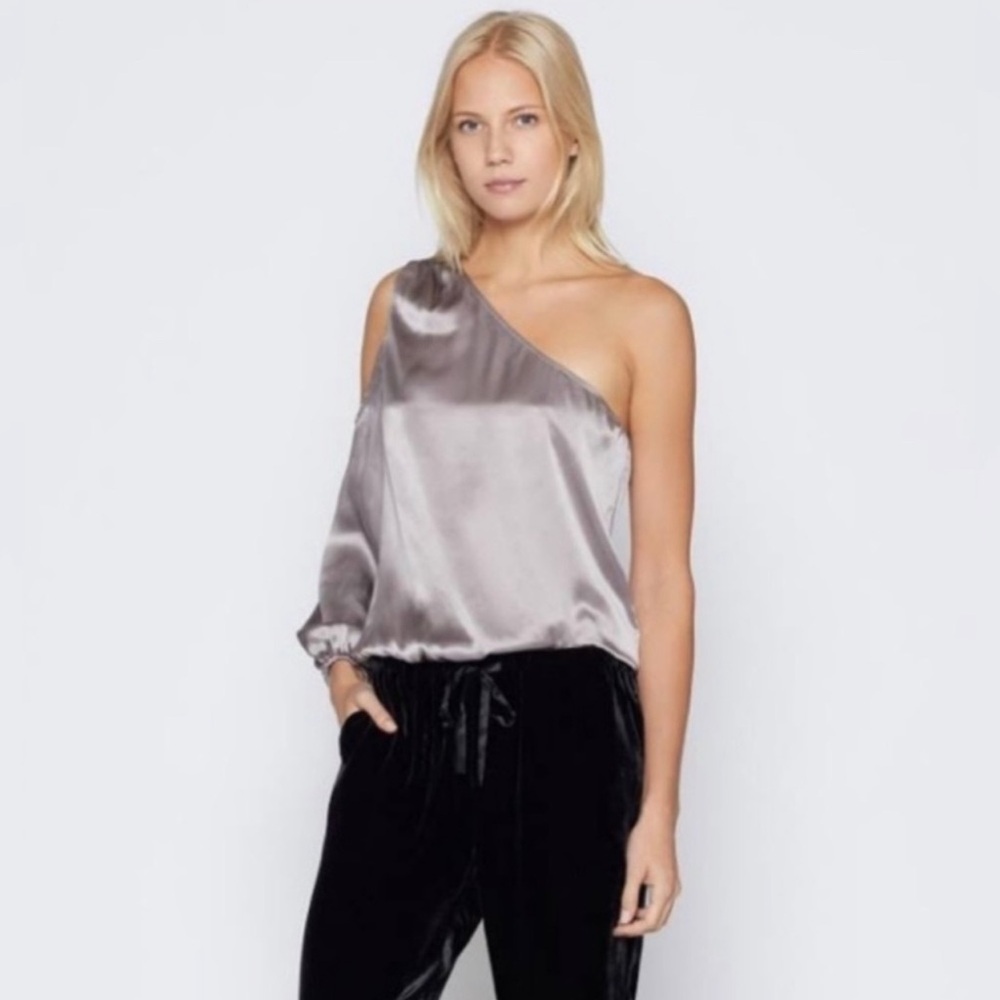 Joie Silver One-Shoulder Silk Blouse